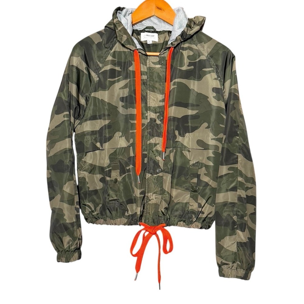New Look Supreme Jacket Womens Green Camo Windbreaker Lined Fashion Size‎ Large